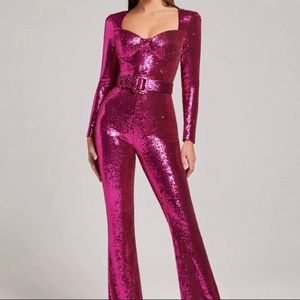 Nadine Merabi marissa pink sequin embellished jumpsuit S/M